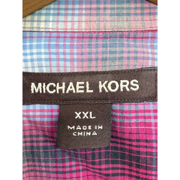 Michael Kors Mens Button Shirt Sz XXL Pink Plaid Long-Slv Classic Preppy BizCasu - Picture 2 of 10